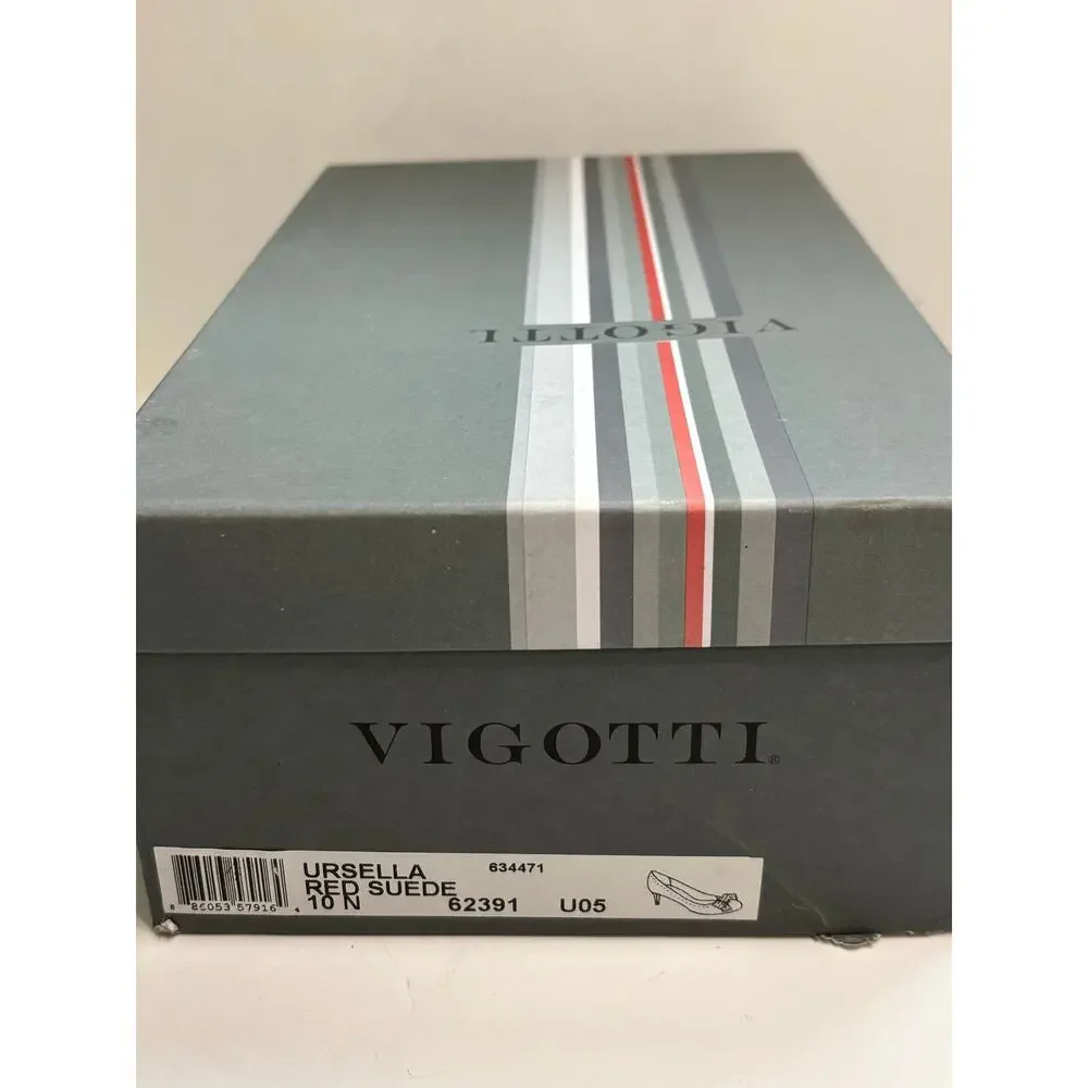 Vigotti Ursella Red Suede Heels Studded Bow Kitten Heel 10N